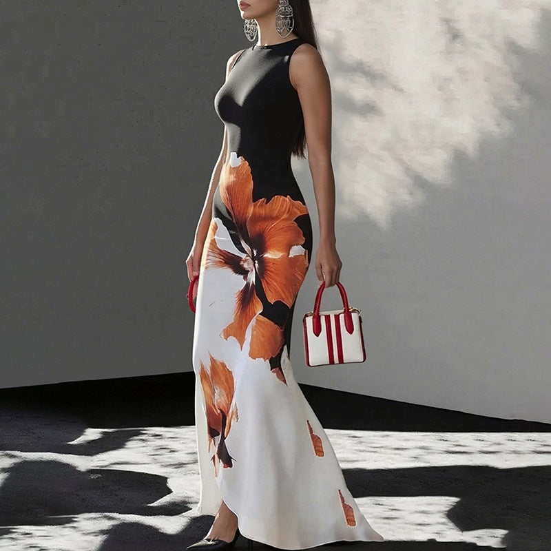 Fashionable And Casual Women's Printed Elegant Sleeveless Dress - Eve & Kith