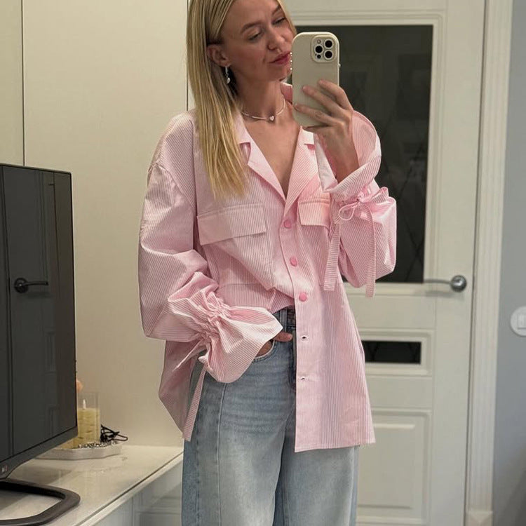 Commuter Striped Lapel Long-sleeve Shirt - Eve & Kith