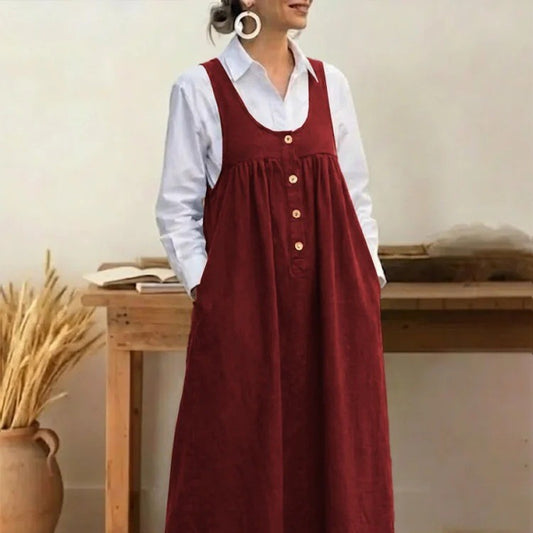 Buttoned Suspender Sleeveless Loose Casual Dress - Eve & Kith