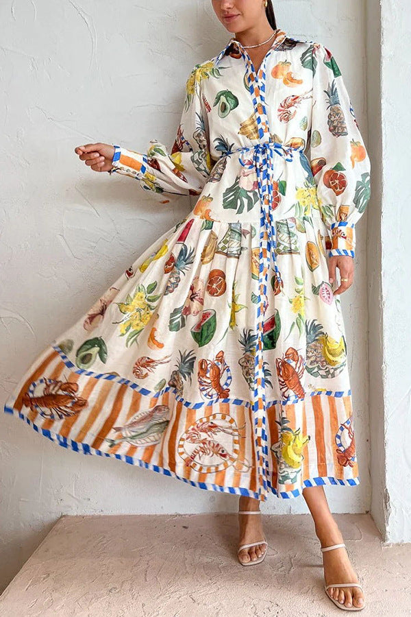 Graffiti Printing Lace Up Waist Dress - Eve & Kith