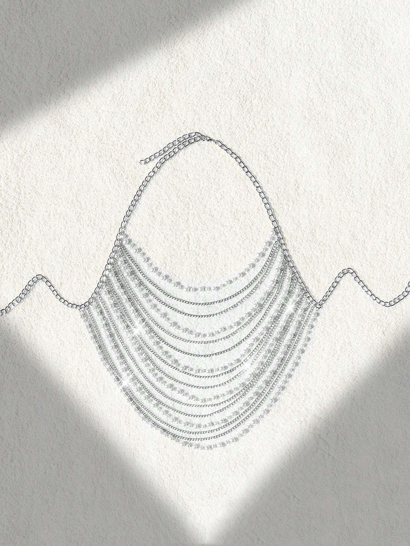 Pearl Ornament Chain Metal Chain Multi-layer Catwalk Performance Bandage Dress - Eve & Kith