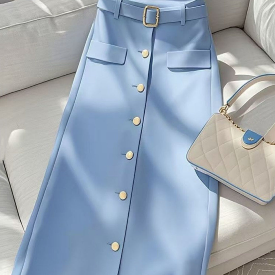 Women's Solid Color Draping Casual Elegant Blue Skirt - Eve & Kith