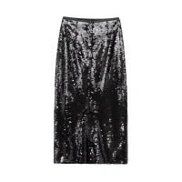 Women's Solid Color Party Shiny High Waist Sequined Skirt - Eve & Kith
