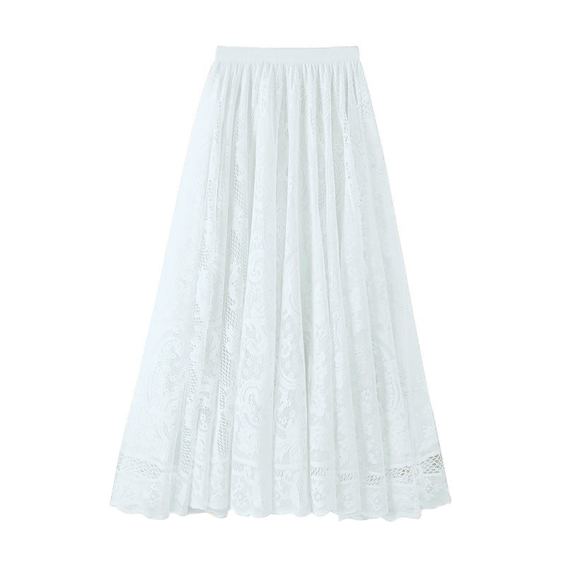 Korean Style High Waist Slimming Hollow-out Crocheted Lace Skirt - Eve & Kith