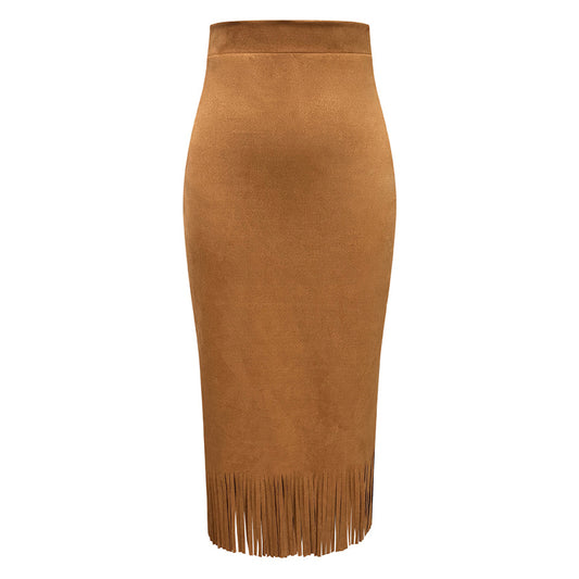 Women's Elegant A-Line Fringe Hem Skirt Versatile Solid Color Pencil Skirt For Daily To Party Wear - Eve & Kith