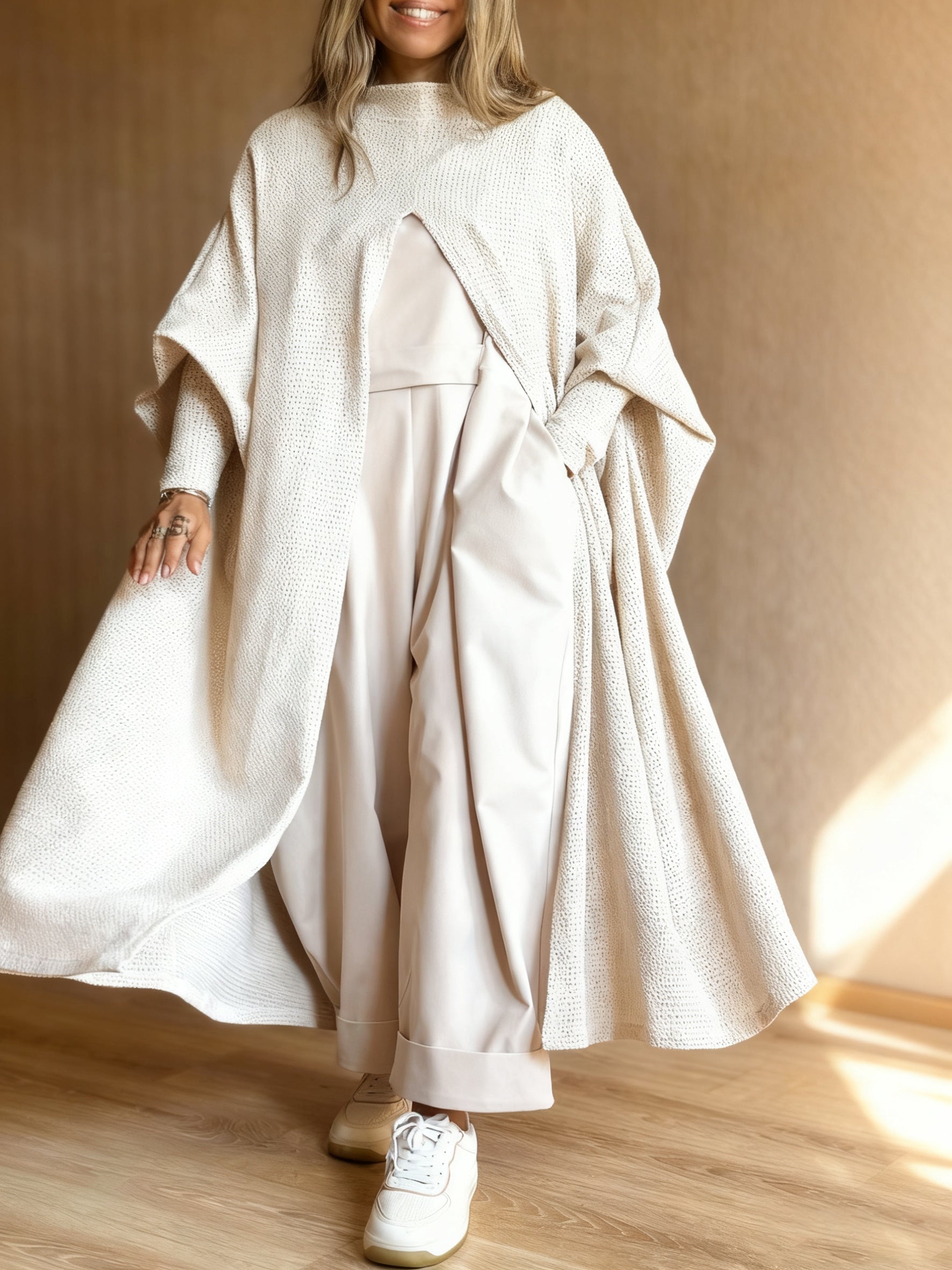 Beige Knit Hooded Duster Top - Eve & Kith