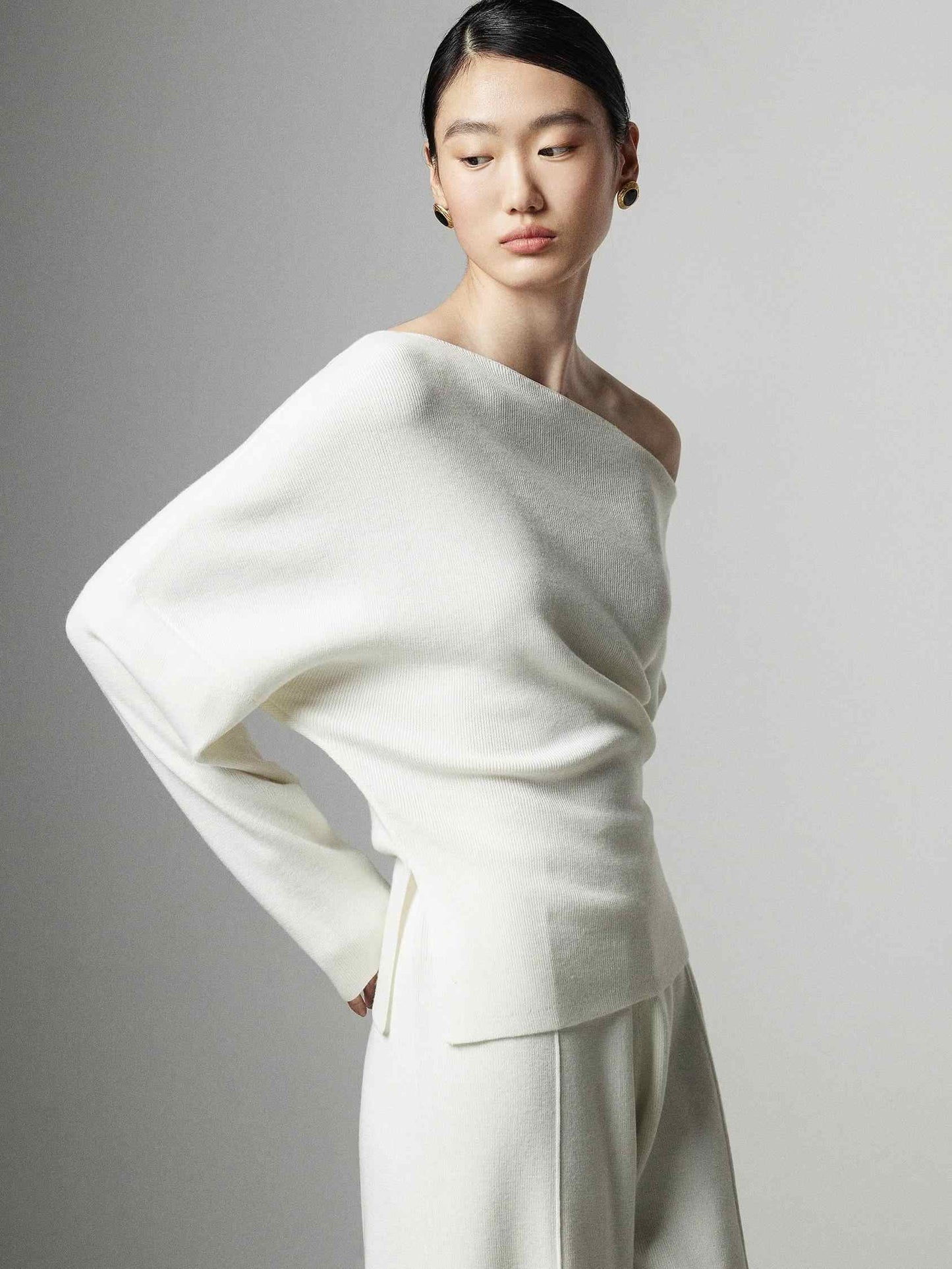 Lazy Wind Diagonal Shoulder Knit Bottoming Shirt - Eve & Kith