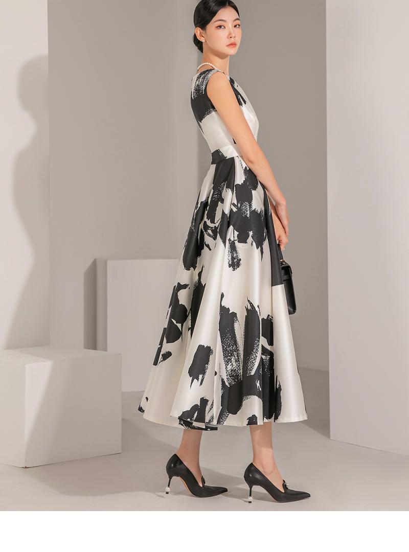 Ink Art Printed Round Neck Sleeveless High Waist Dress - Eve & Kith