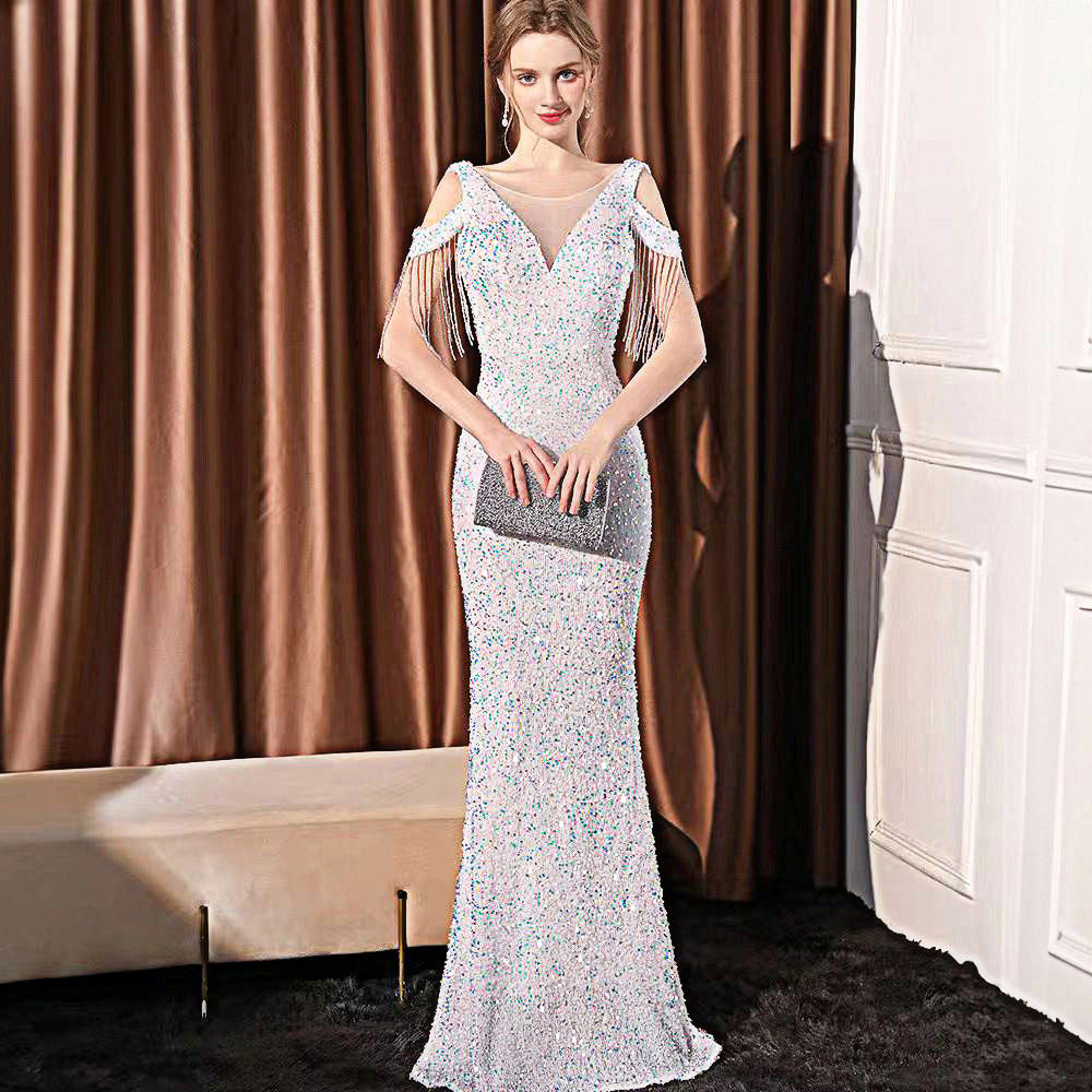 Sequin Long Slim Slimming Fishtail Dress - Eve & Kith