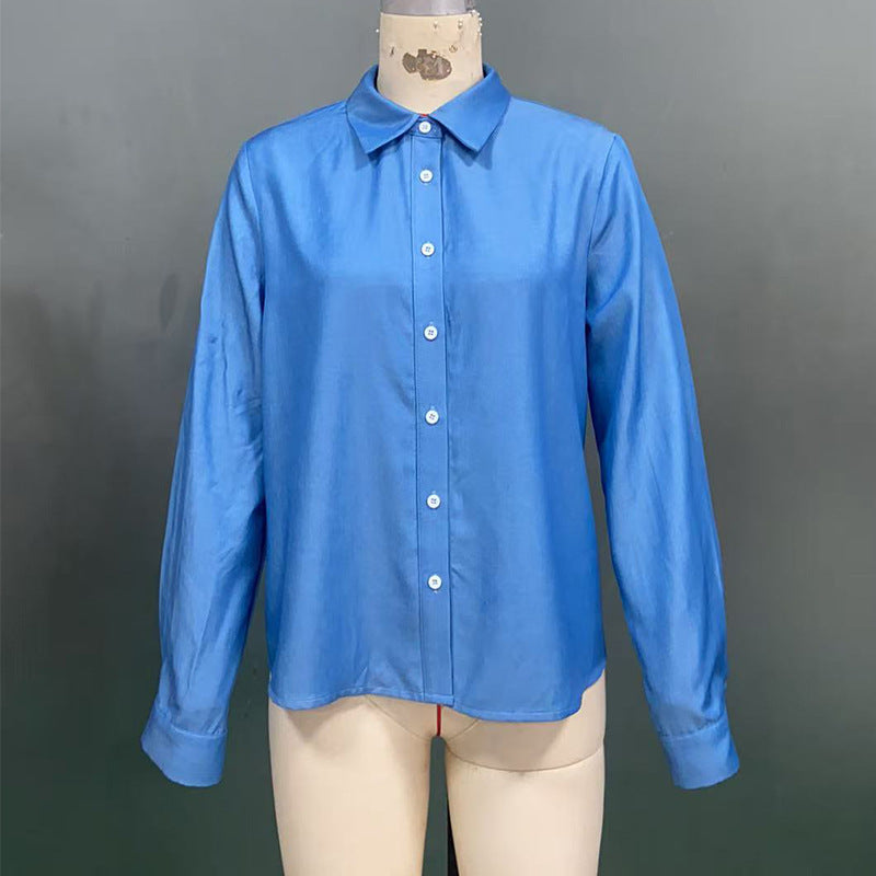 Women's Casual Solid Color Loose Long Sleeve Shirt - Eve & Kith