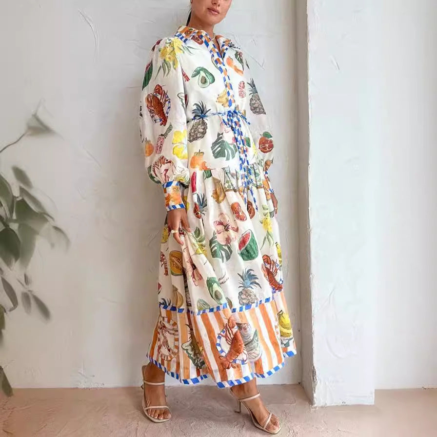 Graffiti Printing Lace Up Waist Dress - Eve & Kith