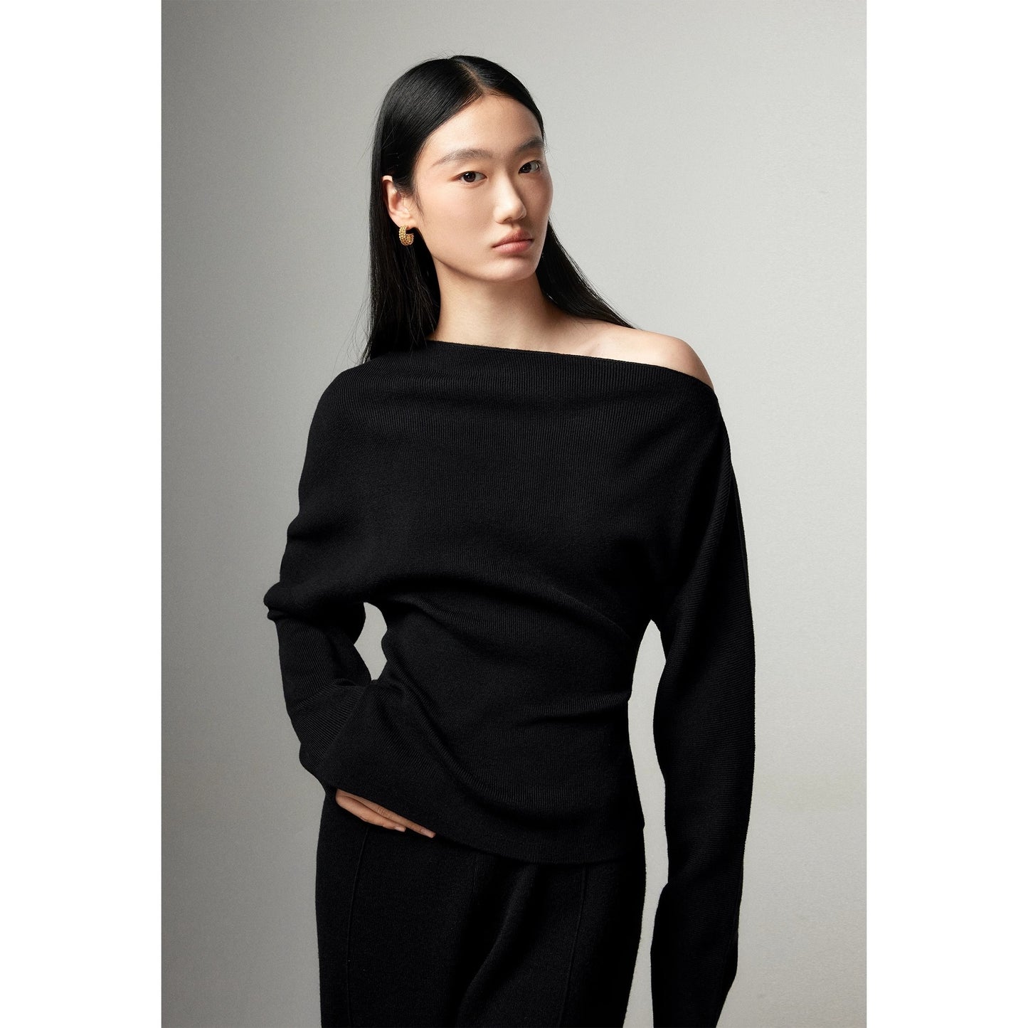 Lazy Wind Diagonal Shoulder Knit Bottoming Shirt - Eve & Kith