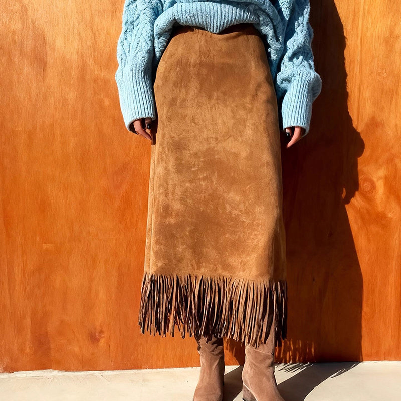 Women's Elegant A-Line Fringe Hem Skirt Versatile Solid Color Pencil Skirt For Daily To Party Wear - Eve & Kith