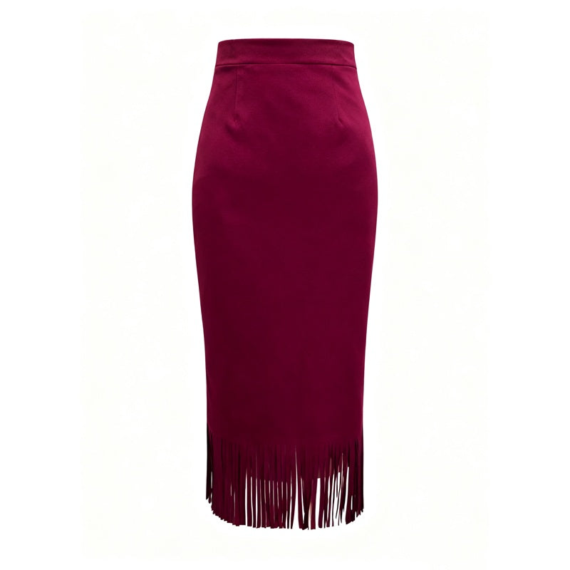 Women's Elegant A-Line Fringe Hem Skirt Versatile Solid Color Pencil Skirt For Daily To Party Wear - Eve & Kith