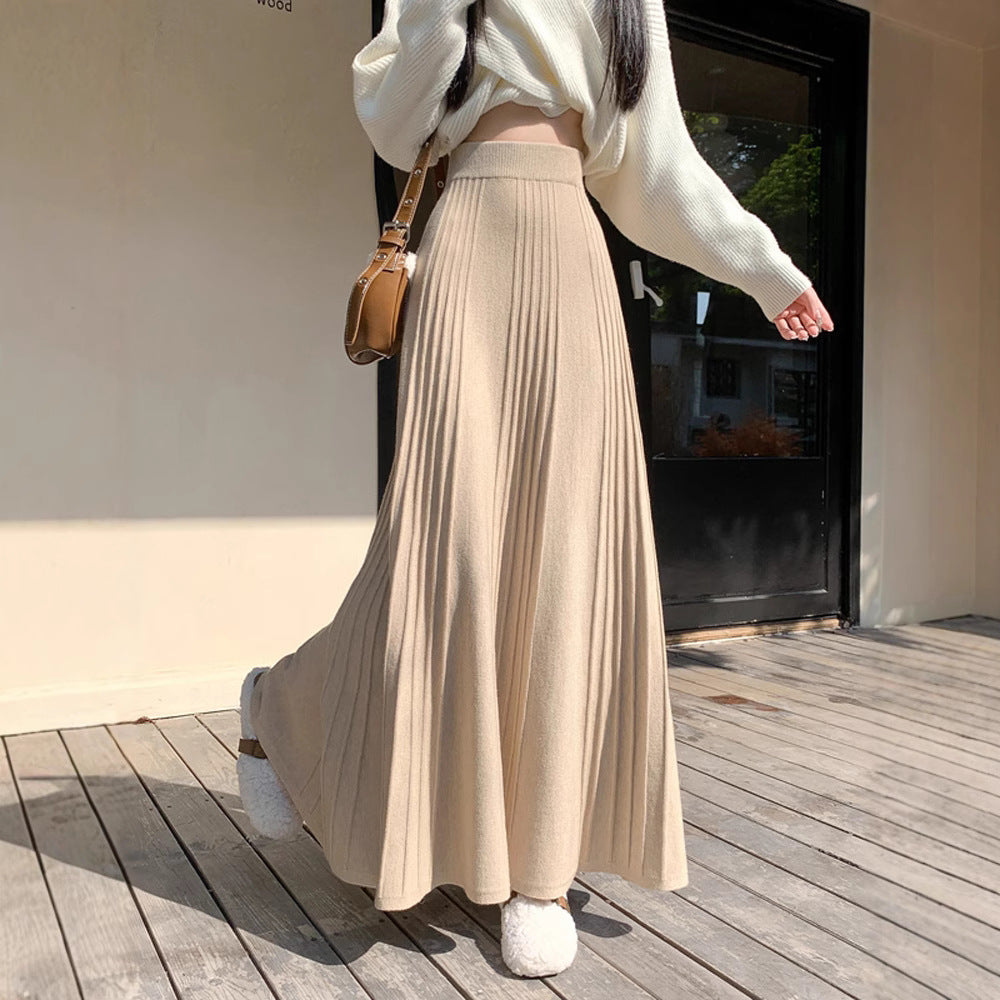 High-waisted Figure-flattering Thickened Pleated Knit Skirt - Eve & Kith