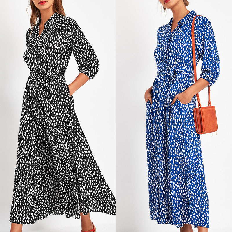 Polka dot print lace-up pocket dress - Eve & Kith