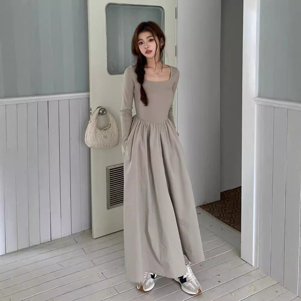 French Hepburn Style Long Sleeve Square-neck Base Dress - Eve & Kith