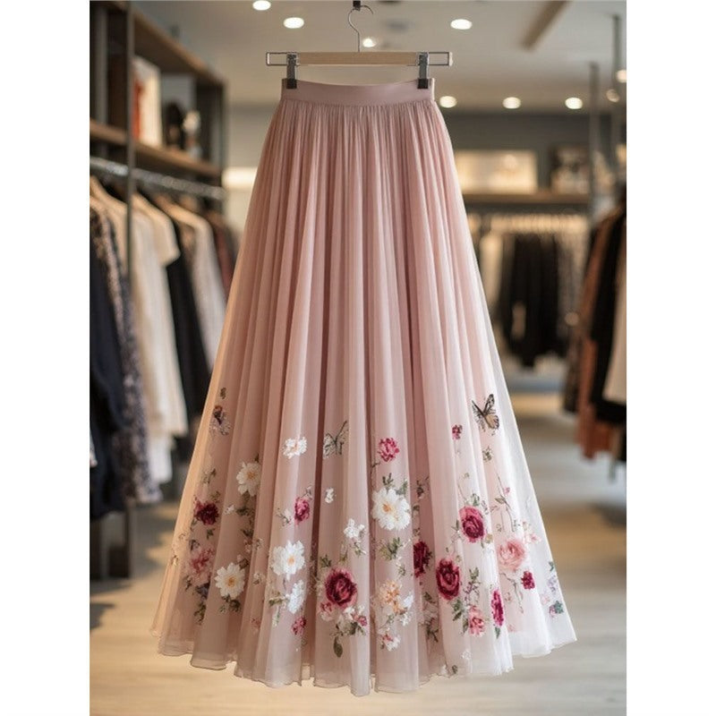 Womens Delicate And Sweet Rose-Print Midi Skirt - Eve & Kith
