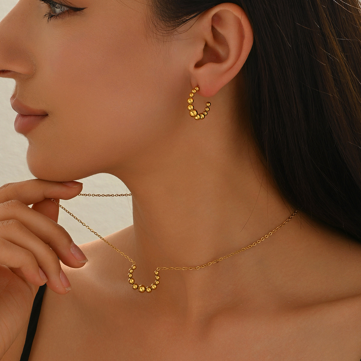 Lxalry Golden Jewelry Set - Crescent Pendant Necklace & Earrings, Minimalist Metal Accessories, Elegant Everyday Jewelry, Perfect For Black Outfits, Dainty Clavicle Chain - Eve & Kith