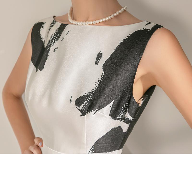 Ink Art Printed Round Neck Sleeveless High Waist Dress - Eve & Kith