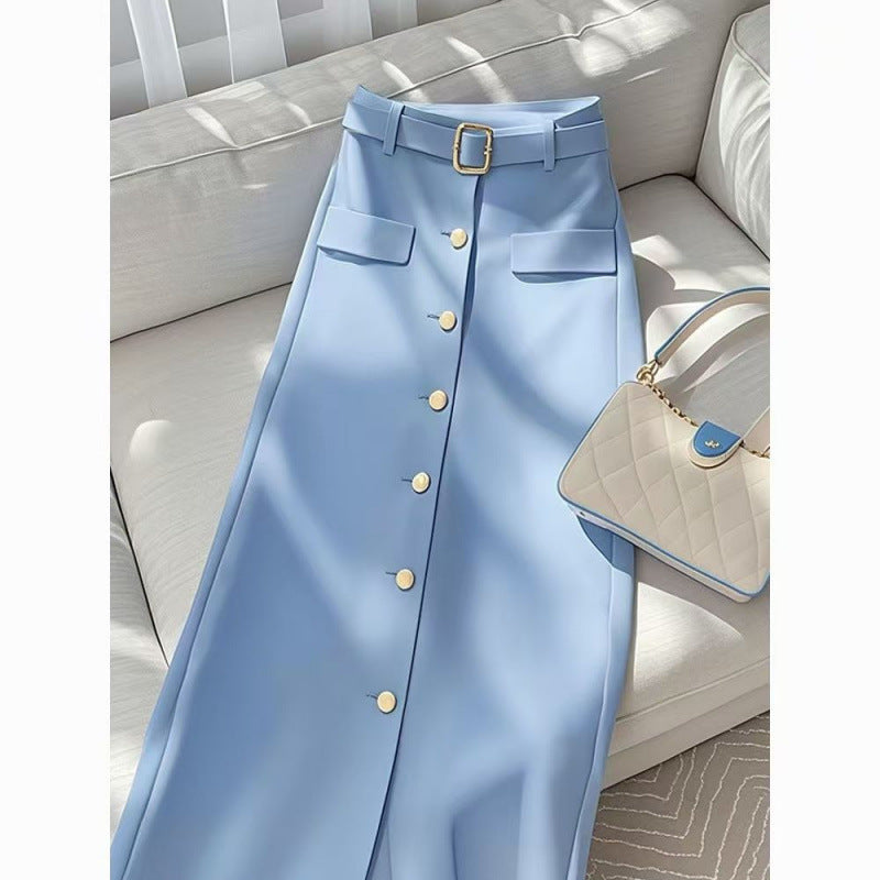 Women's Solid Color Draping Casual Elegant Blue Skirt - Eve & Kith