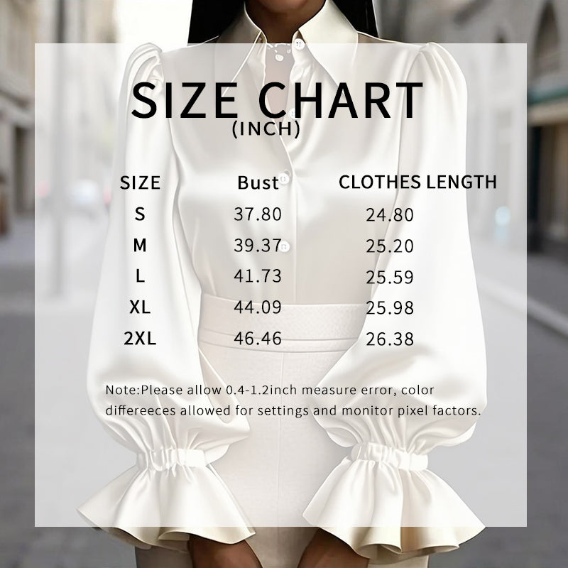 Women's Puff Sleeve Button Down Blouse, Ruffle Detail Dressy Casual Work Top - Eve & Kith