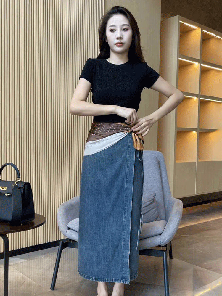 Women's Waist Slit Blue Denim Skirt - Eve & Kith