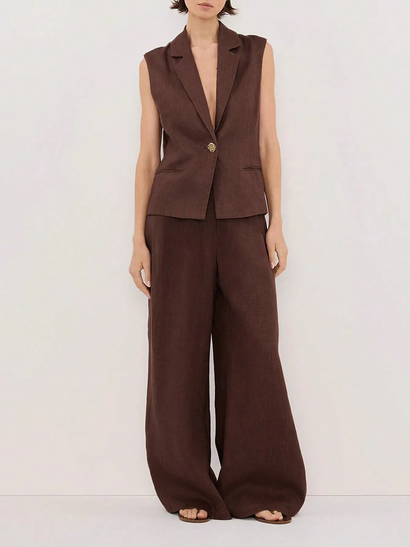 Sleeveless Blazer and Wide Leg Pants Set - Eve & Kith