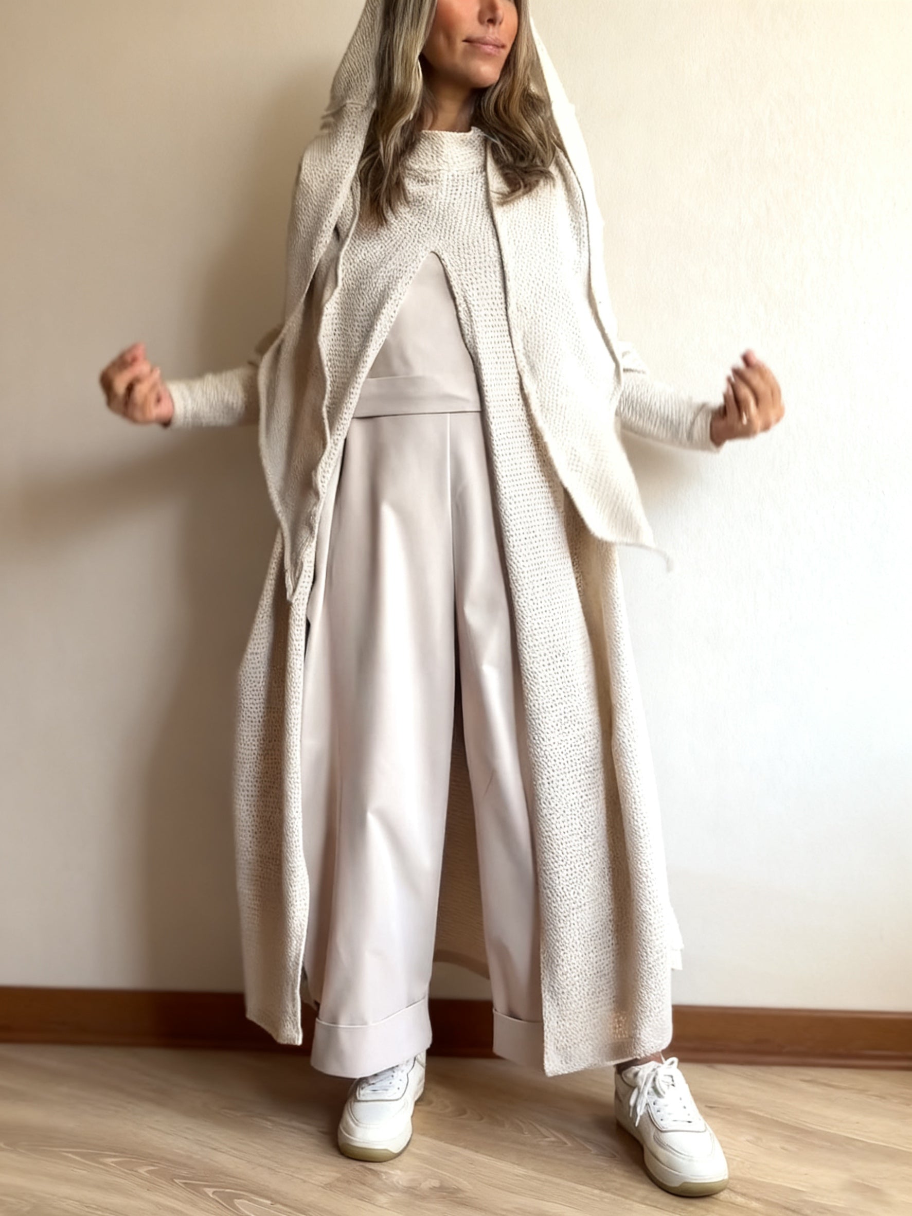 Beige Knit Hooded Duster Top - Eve & Kith