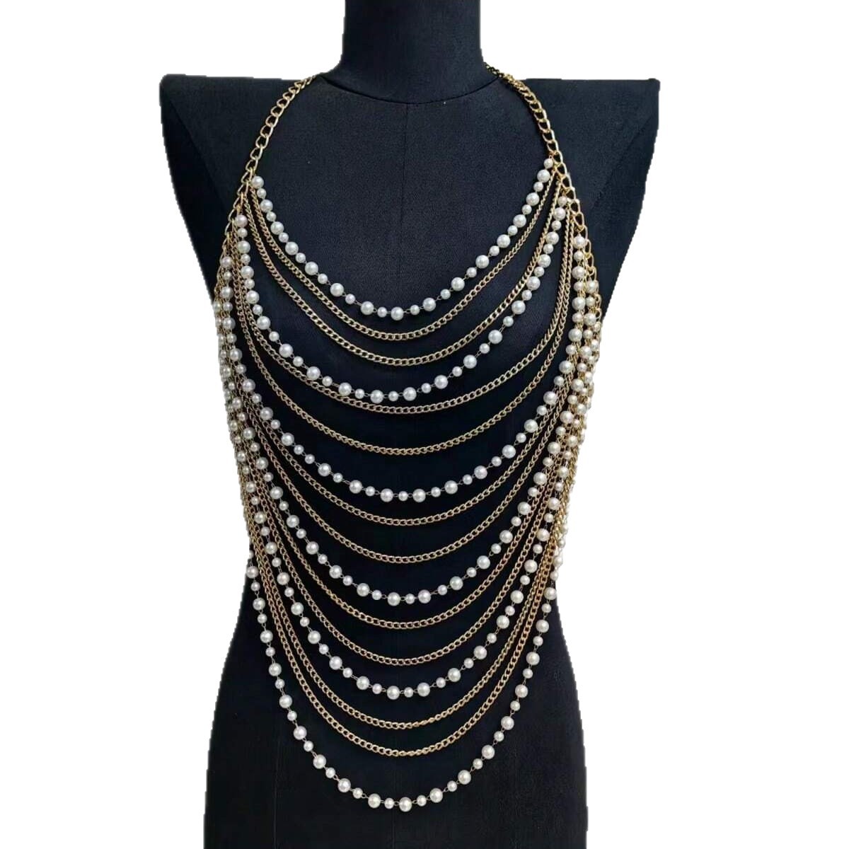 Pearl Ornament Chain Metal Chain Multi-layer Catwalk Performance Bandage Dress - Eve & Kith
