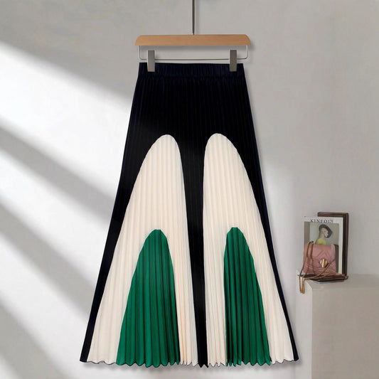 Women's Fashion Patchwork Color Block High Waist Skirt