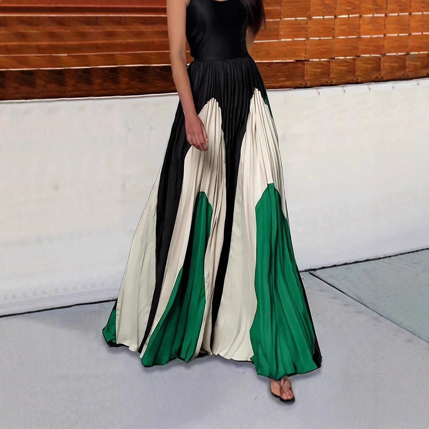 Women's Fashion Patchwork Color Block High Waist Skirt