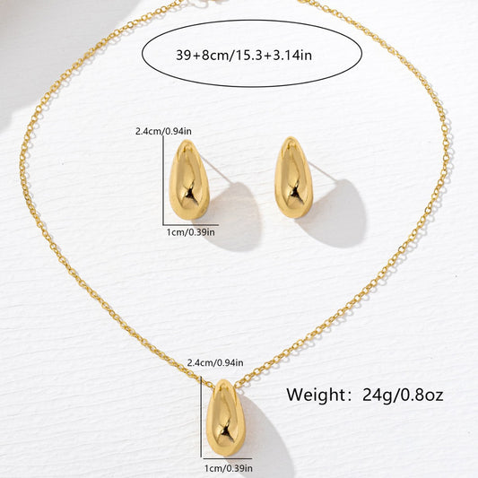 Golden Teardrop-shaped Necklace And Earring Set - Eve & Kith