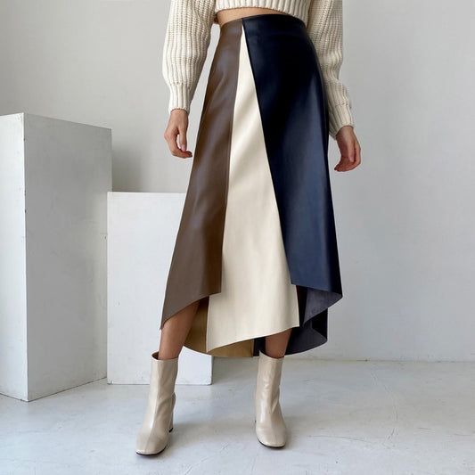 French Chic Retro Temperament Multi-color Mosaic Leather Skirt - Eve & Kith