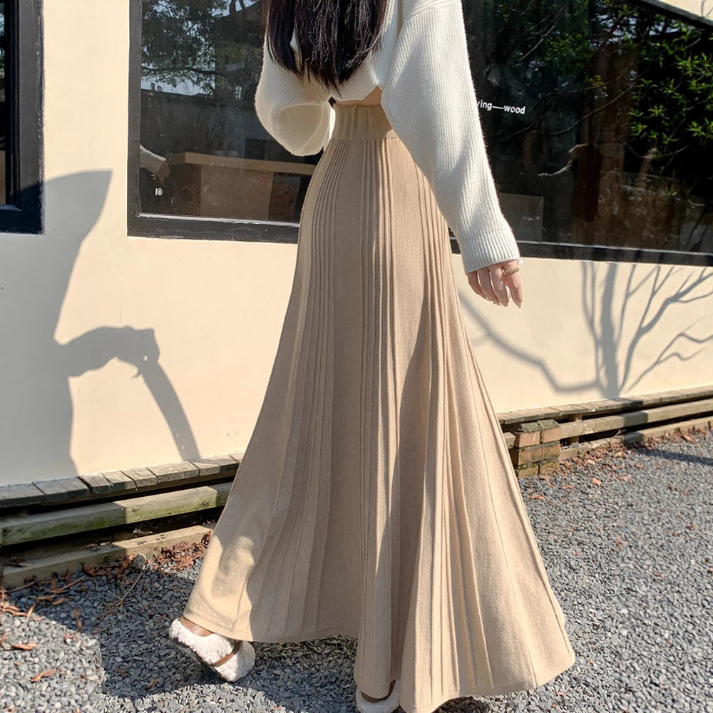 High-waisted Figure-flattering Thickened Pleated Knit Skirt - Eve & Kith