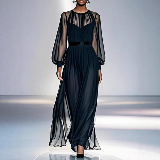 Sophisticated Black Two-piece Mesh Dress With A Cinched Waist - Eve & Kith