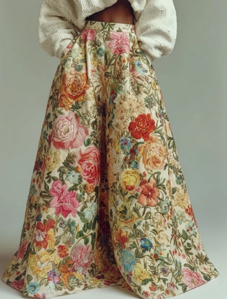 Floral Vintage Print Wide-Leg Pants With High Waist - Eve & Kith