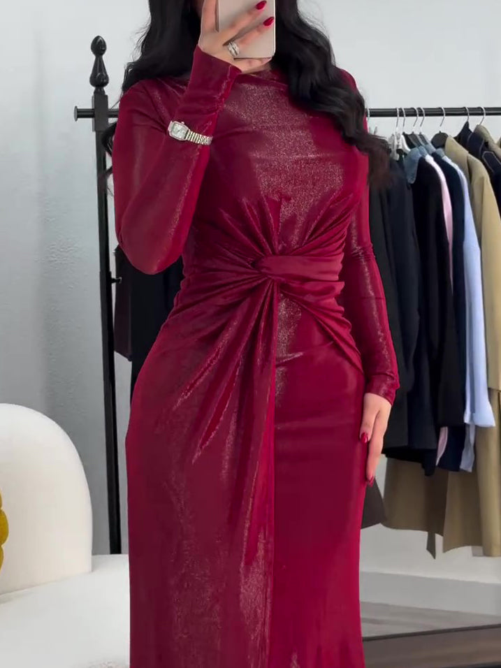 Metallic Long Sleeve Maxi Dress