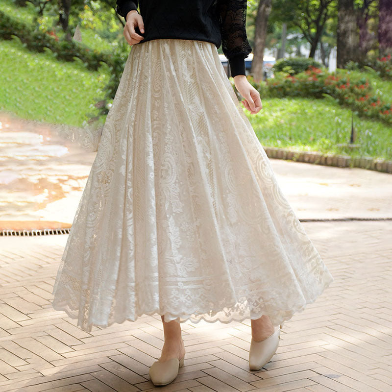 Korean Style High Waist Slimming Hollow-out Crocheted Lace Skirt - Eve & Kith