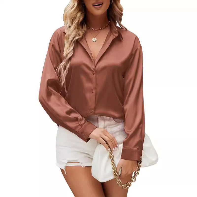Loose-fit Faux-silk Long-sleeve Satin Top - Eve & Kith