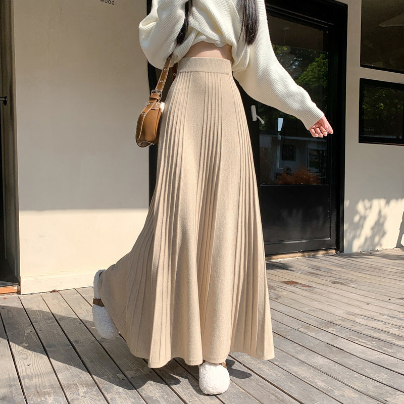 High-waisted Figure-flattering Thickened Pleated Knit Skirt - Eve & Kith