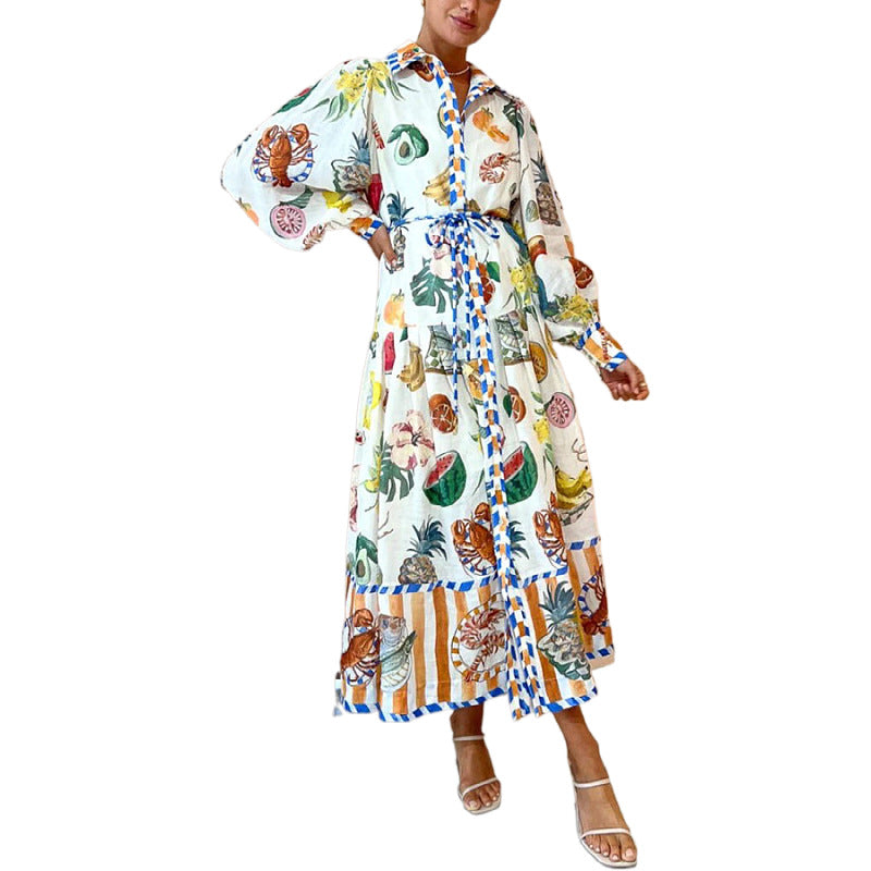 Graffiti Printing Lace Up Waist Dress - Eve & Kith