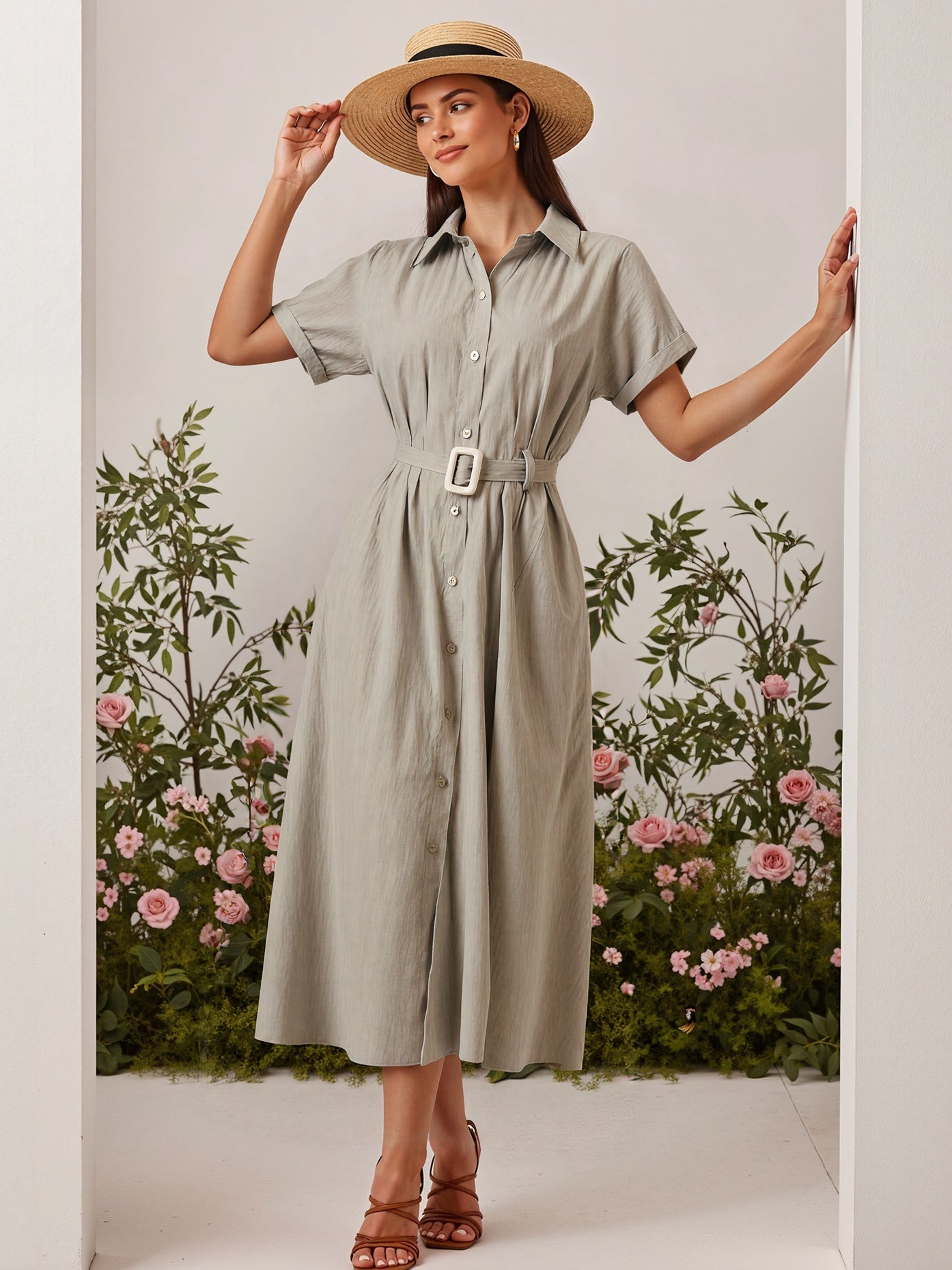 Short-Sleeve Shirt Waist-Cinched Maxi Dress - Eve & Kith
