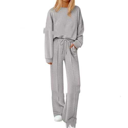 Loose-fitting Solid-color Long-sleeve Top And Pants Two-piece Set