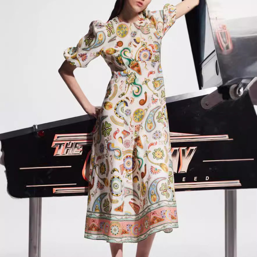 Graffiti Printing Lace Up Waist Dress - Eve & Kith