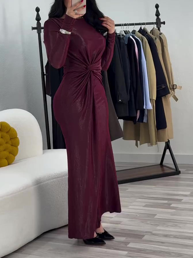 Metallic Long Sleeve Maxi Dress