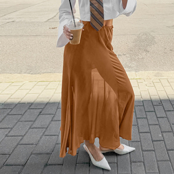 Khaki Slim-fit Elegant Draping Effect Tulle Skirt - Eve & Kith