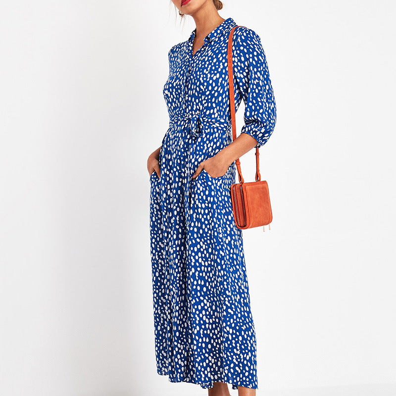 Polka dot print lace-up pocket dress - Eve & Kith