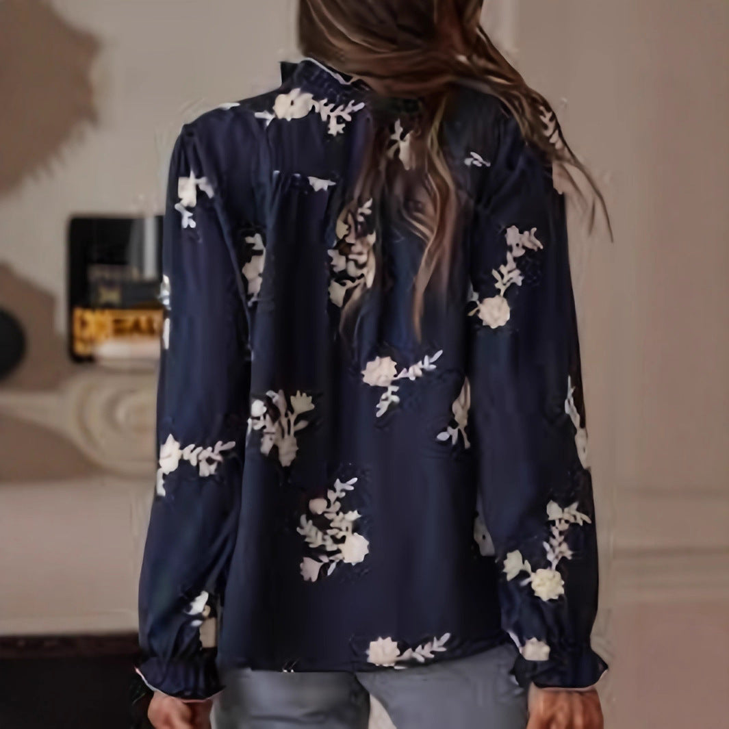 Women's Long-sleeved Western-style Chiffon Blouse With Embroidery - Eve & Kith
