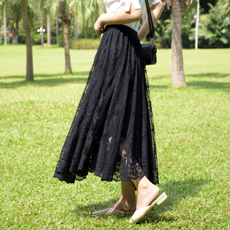 Korean Style High Waist Slimming Hollow-out Crocheted Lace Skirt - Eve & Kith